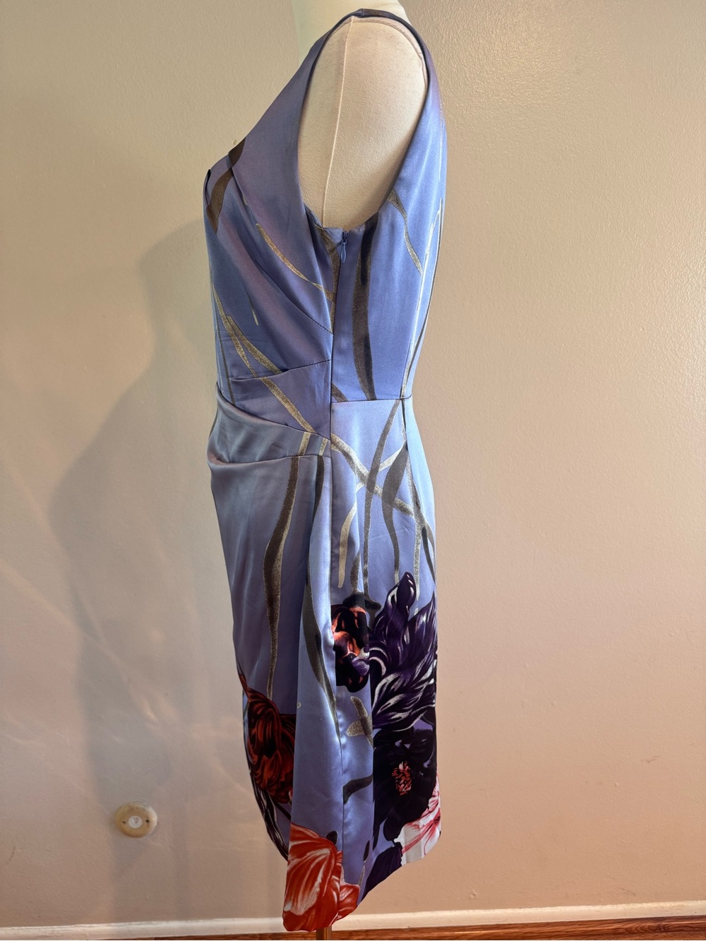 Elie Tahari 93% Silk Floral Draped Sheath Dress Lavender Size 6 - Picture 6 of 15